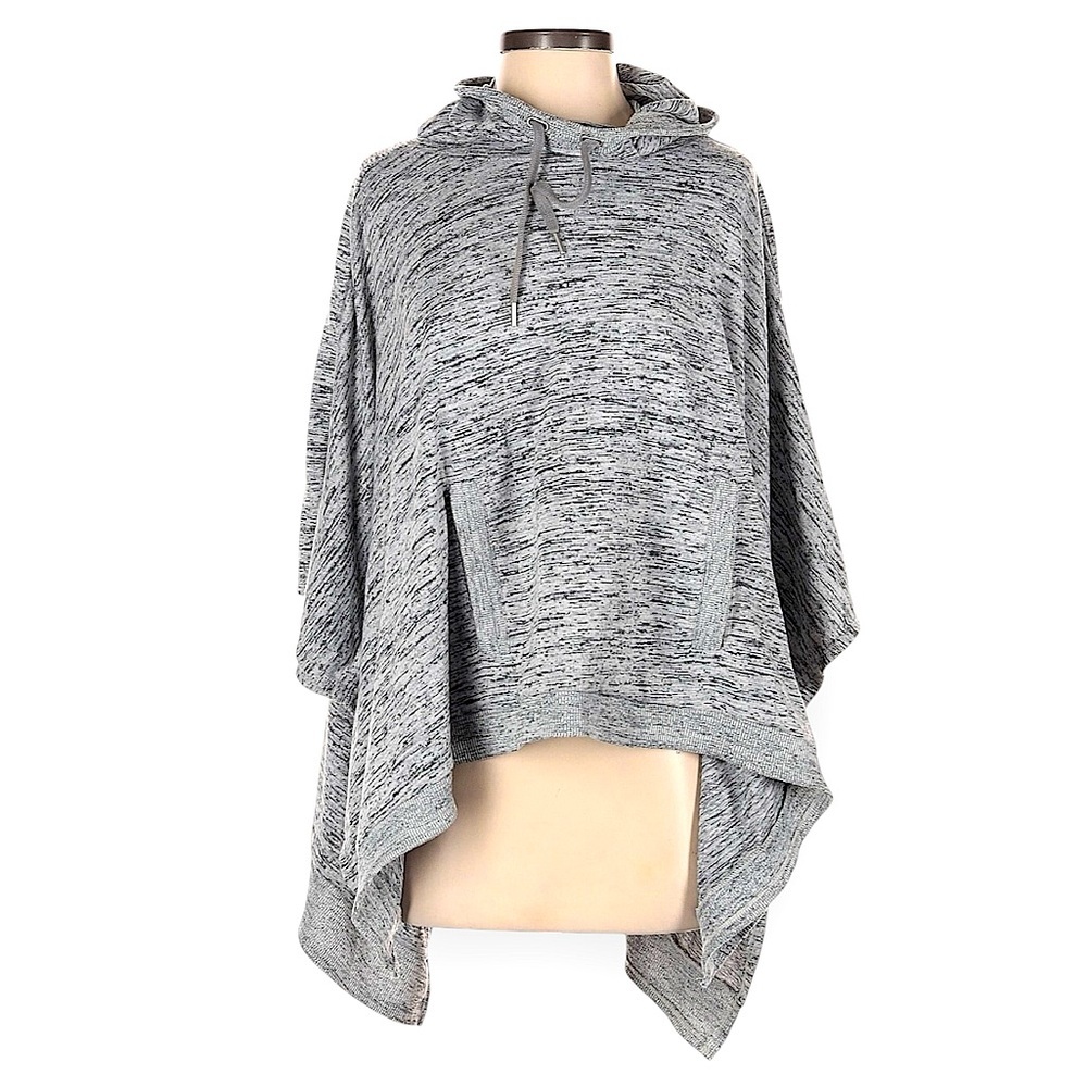 Athleta Blissful women’s heather gray poncho hoodie sweater with pockets size M